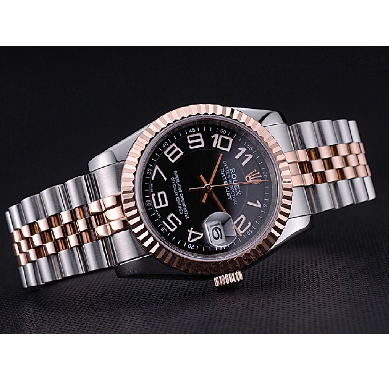 Aaa replica watch Black Stainless 622545 Steel DateJust Gold Rolex Bracelet and Dial 0814